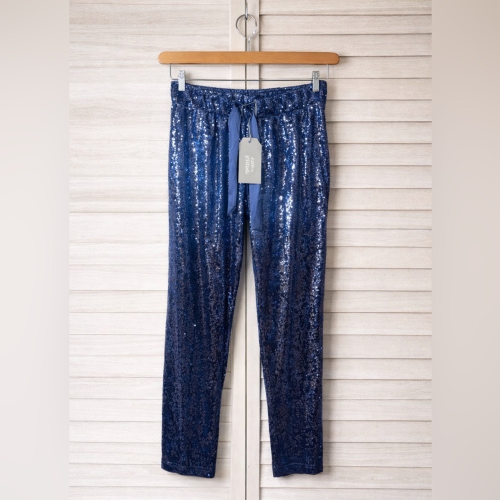 Listicle Blue Sequin Pants Small NWT Glam Party Holiday Statement Pants